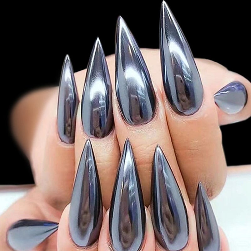 MEILINDS Chrome Nail Powder Metallic Mirror Effect Nail Powder Nail Art Chrome Black Mirror Powder Shiny Ultra Thin Dazzling Pigment Dust Nail Glitter Metal Decor for DIY Nail Art Gel Polish 1g/Bottle - Image 5